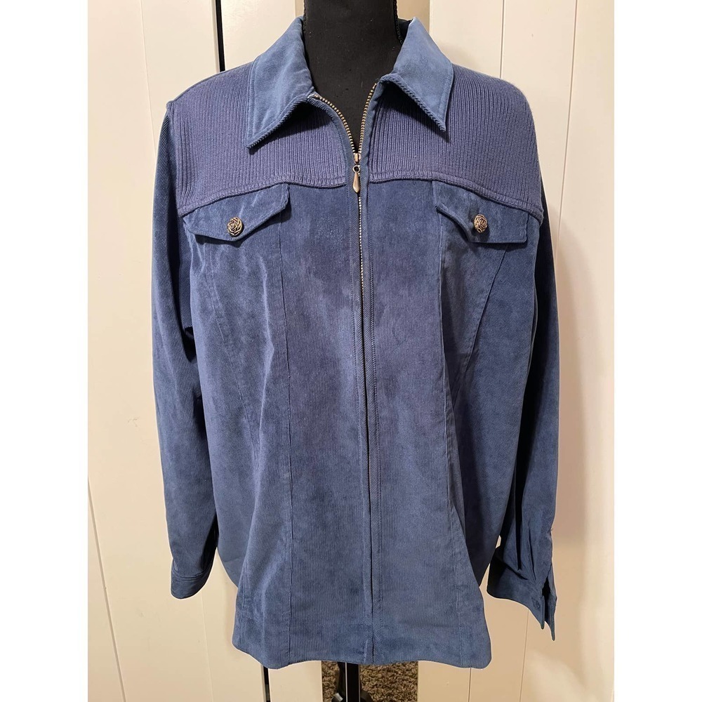 ALFRED Dunner Woman Long Sleeve Women’s Blue Corduroy Jacket Zip Front Size 18W